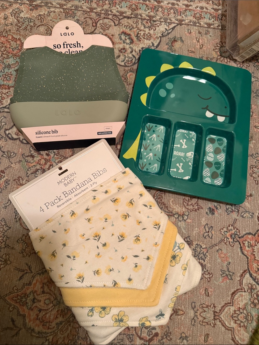 NWT Brand New Baby Feeding Bundle – Lalo, Modern Baby & Dinosaur Plate